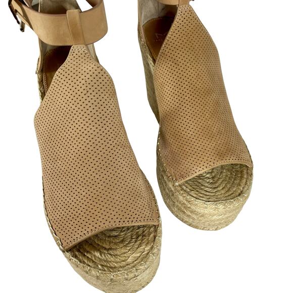 Marc Fisher LTD Annie Espadrille Perforated Leather Platform Wedges - Size 10 - Picture 7 of 10